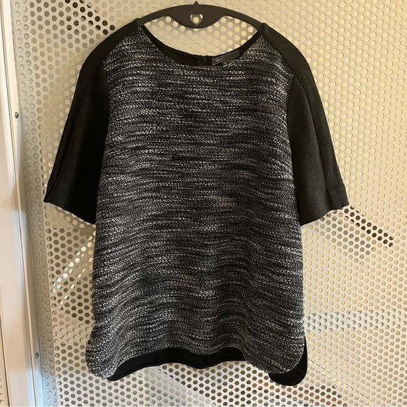 Vince Boxy cut Short-sleeve Knit Top Size M Grey/Black Cotton/wool Tweed - Picture 2 of 10